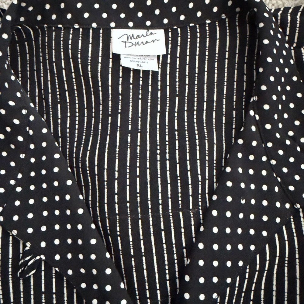 Marla Duran XL Black Rayon Art Polka Dot Collar | Floral Patch Detail | USA - Picture 8 of 16